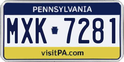 PA license plate MXK7281