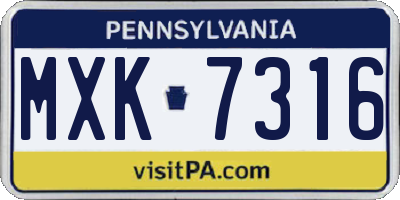 PA license plate MXK7316