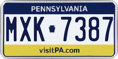 PA license plate MXK7387