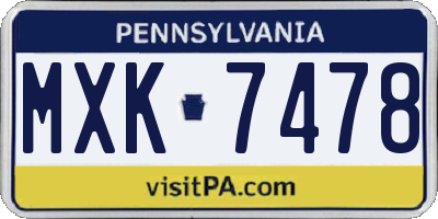 PA license plate MXK7478