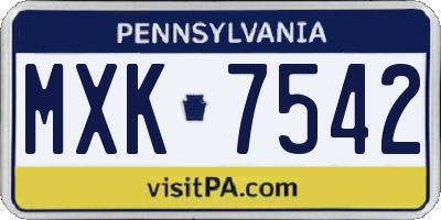 PA license plate MXK7542