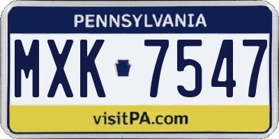 PA license plate MXK7547