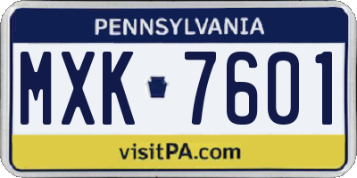 PA license plate MXK7601