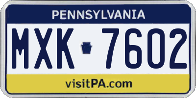 PA license plate MXK7602
