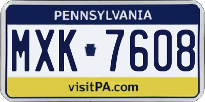 PA license plate MXK7608