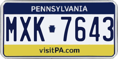 PA license plate MXK7643