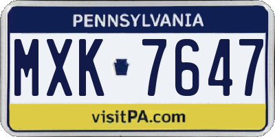 PA license plate MXK7647