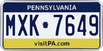 PA license plate MXK7649