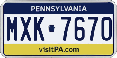 PA license plate MXK7670