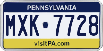 PA license plate MXK7728