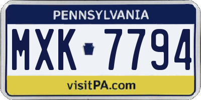 PA license plate MXK7794
