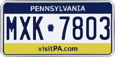 PA license plate MXK7803