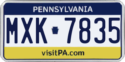 PA license plate MXK7835