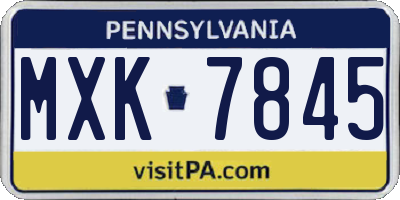 PA license plate MXK7845