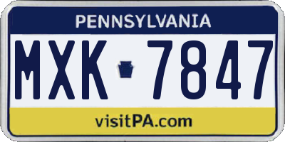 PA license plate MXK7847