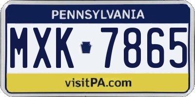 PA license plate MXK7865