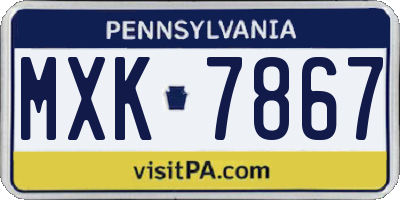 PA license plate MXK7867