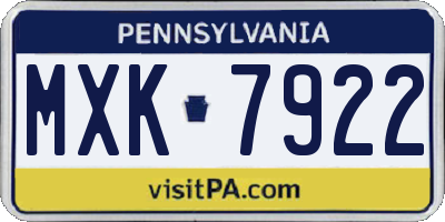 PA license plate MXK7922
