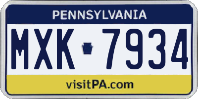 PA license plate MXK7934