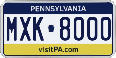 PA license plate MXK8000