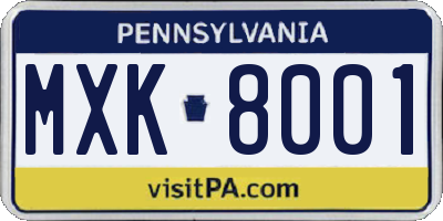 PA license plate MXK8001