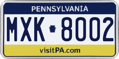 PA license plate MXK8002