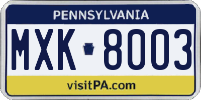 PA license plate MXK8003