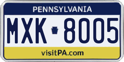 PA license plate MXK8005
