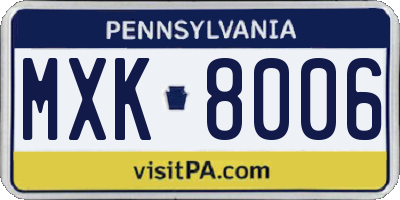 PA license plate MXK8006