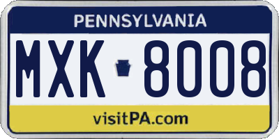 PA license plate MXK8008