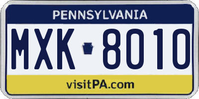 PA license plate MXK8010