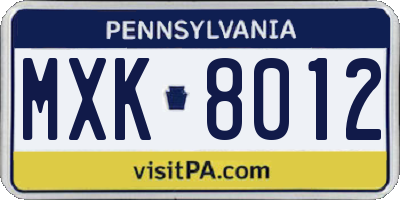 PA license plate MXK8012