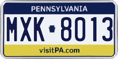PA license plate MXK8013