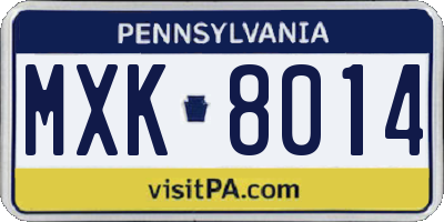 PA license plate MXK8014