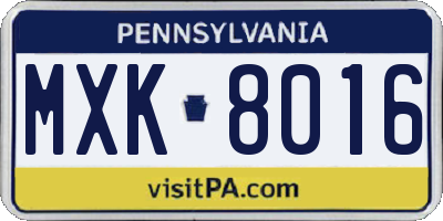 PA license plate MXK8016