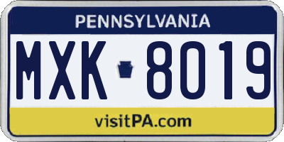 PA license plate MXK8019