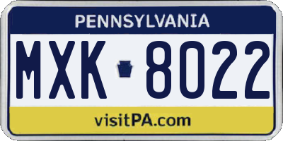 PA license plate MXK8022