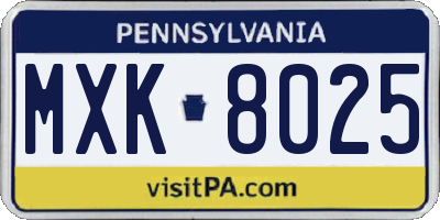 PA license plate MXK8025