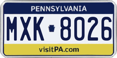 PA license plate MXK8026