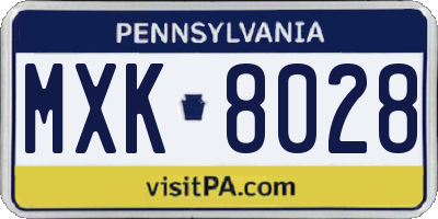 PA license plate MXK8028