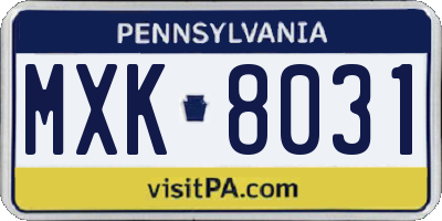 PA license plate MXK8031
