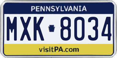 PA license plate MXK8034