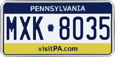 PA license plate MXK8035