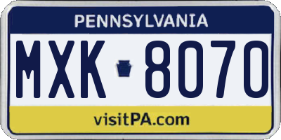 PA license plate MXK8070
