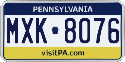 PA license plate MXK8076