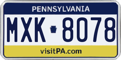 PA license plate MXK8078
