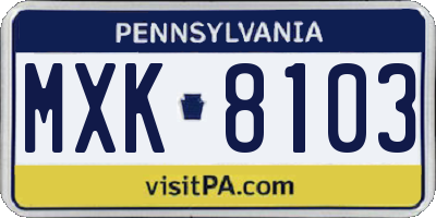 PA license plate MXK8103