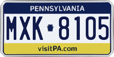 PA license plate MXK8105