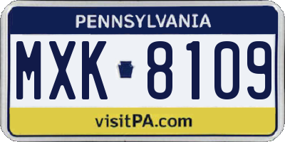 PA license plate MXK8109