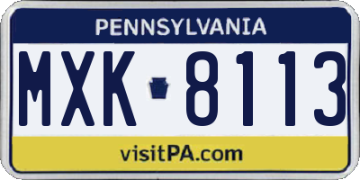 PA license plate MXK8113